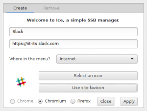 Configuring Ice to run Slack as an application.